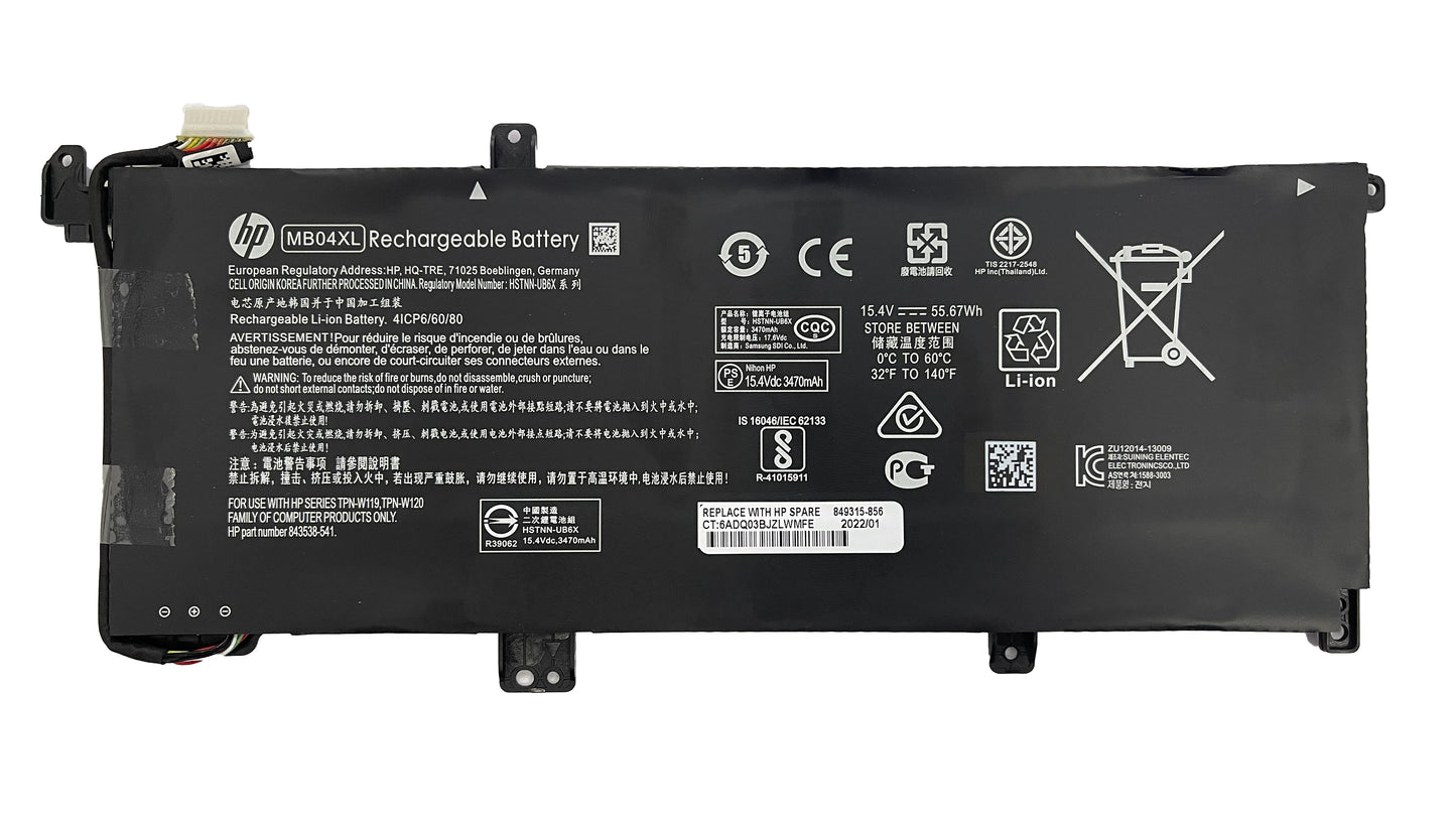 BATERIA ORIGINAL PARA LAPTOP HP MB04XL 15.4V 55.67WH