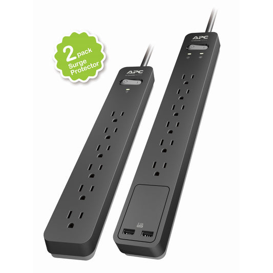 2-PACK REGLETA APC PE6U2PE66 6 SALIDAS 2 USB PROTECCION CONTRA SOBRETENSIONES